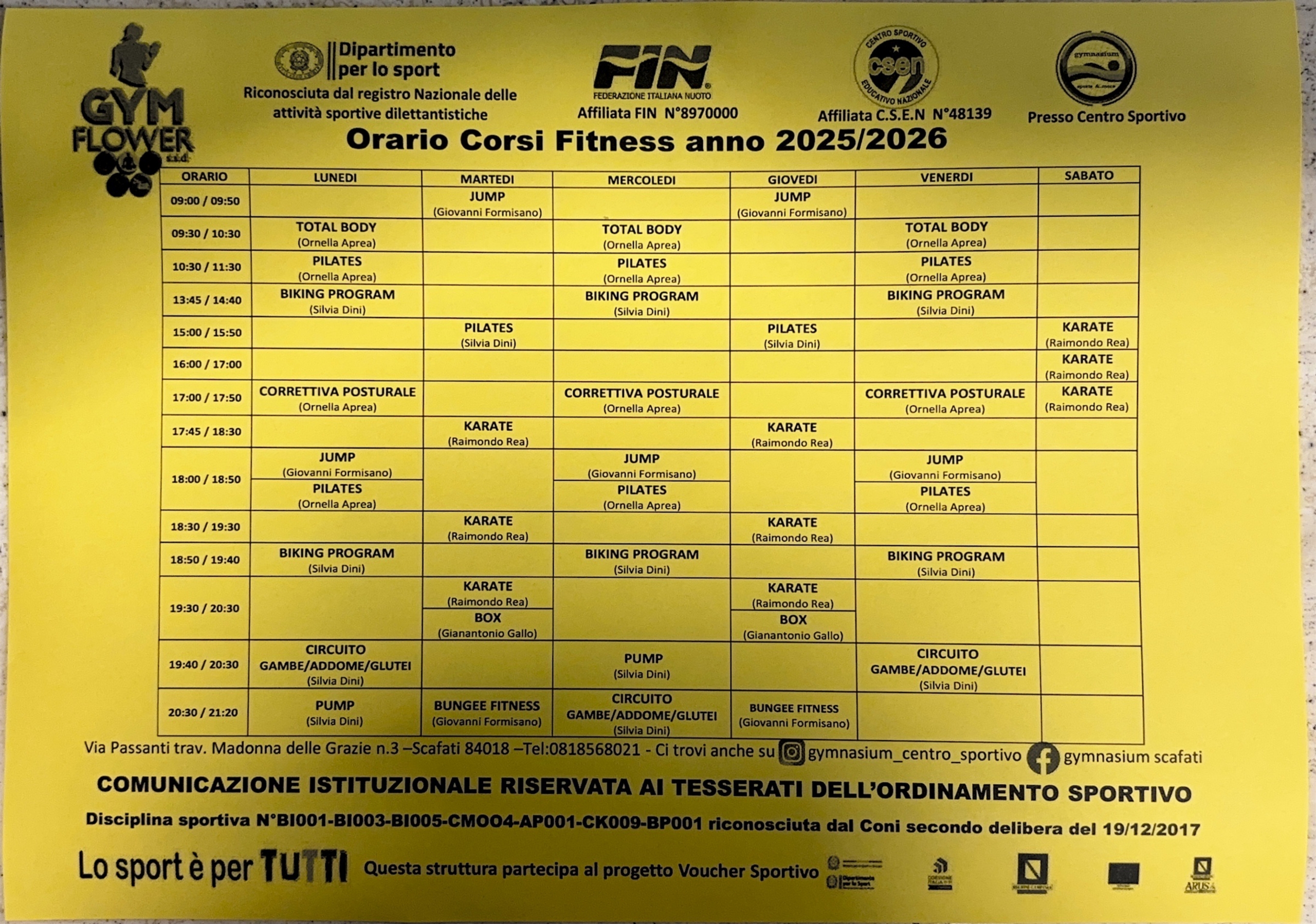 orari corsi fitness