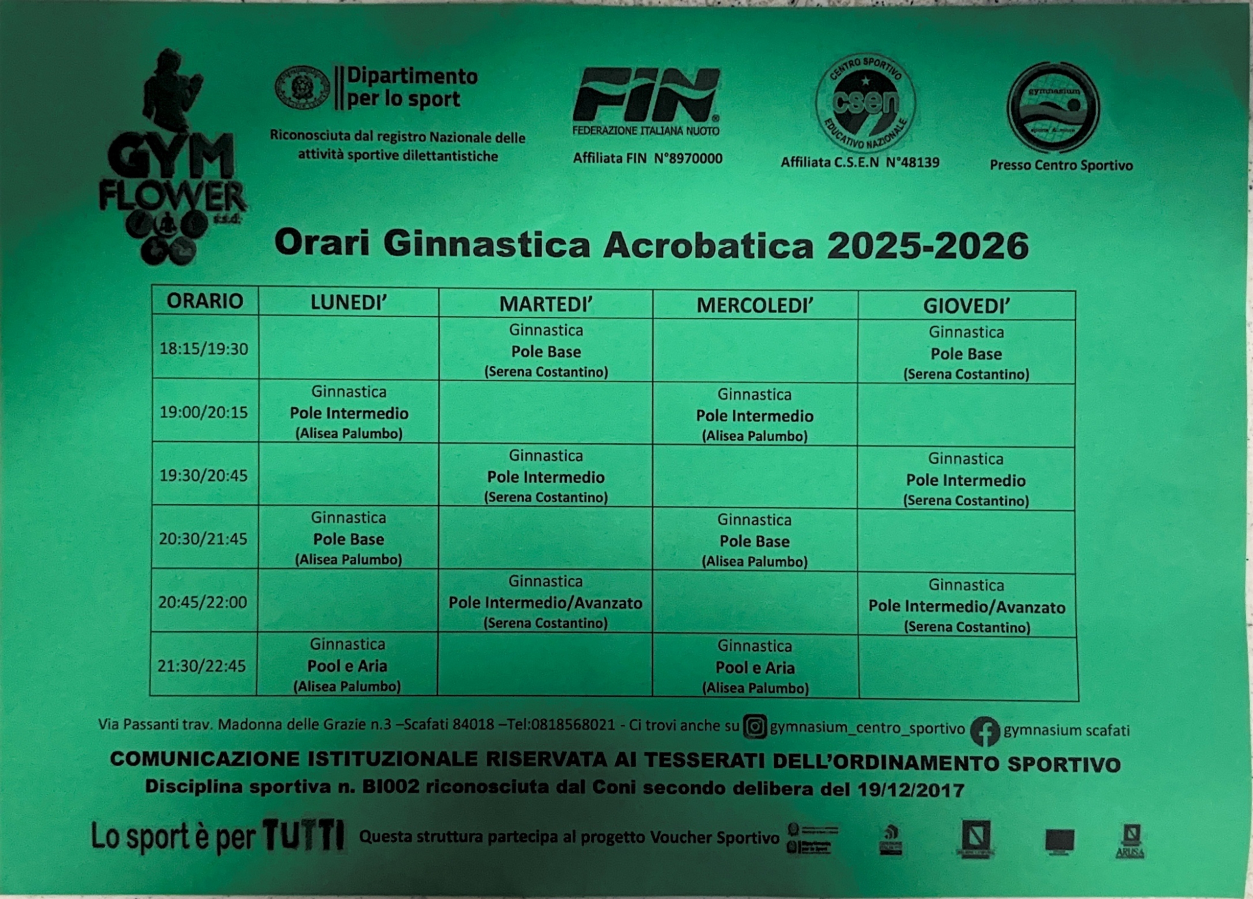 orari corsi ginnastica acrobatica