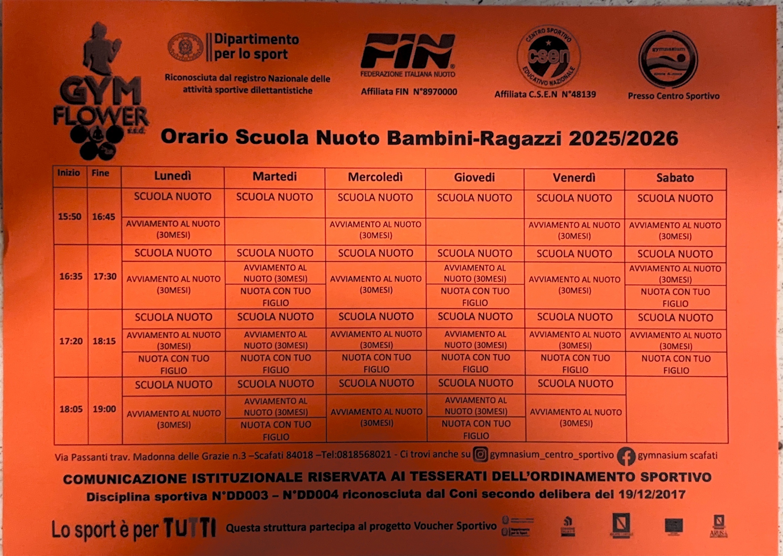 orari corsi nuoto bambini